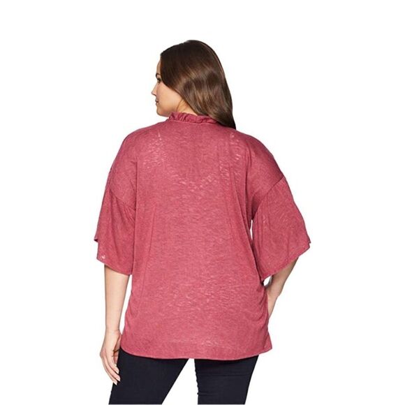 NEW Bobeau Burgundy Wine Red Marianne Ruffle Flare Short Sleeve Knit Cardigan - Picture 3 of 14